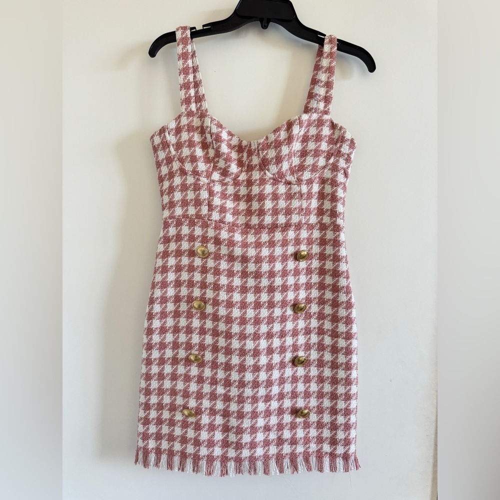 Forever 21 Pink and White Plaid Mini Tweed Dress S